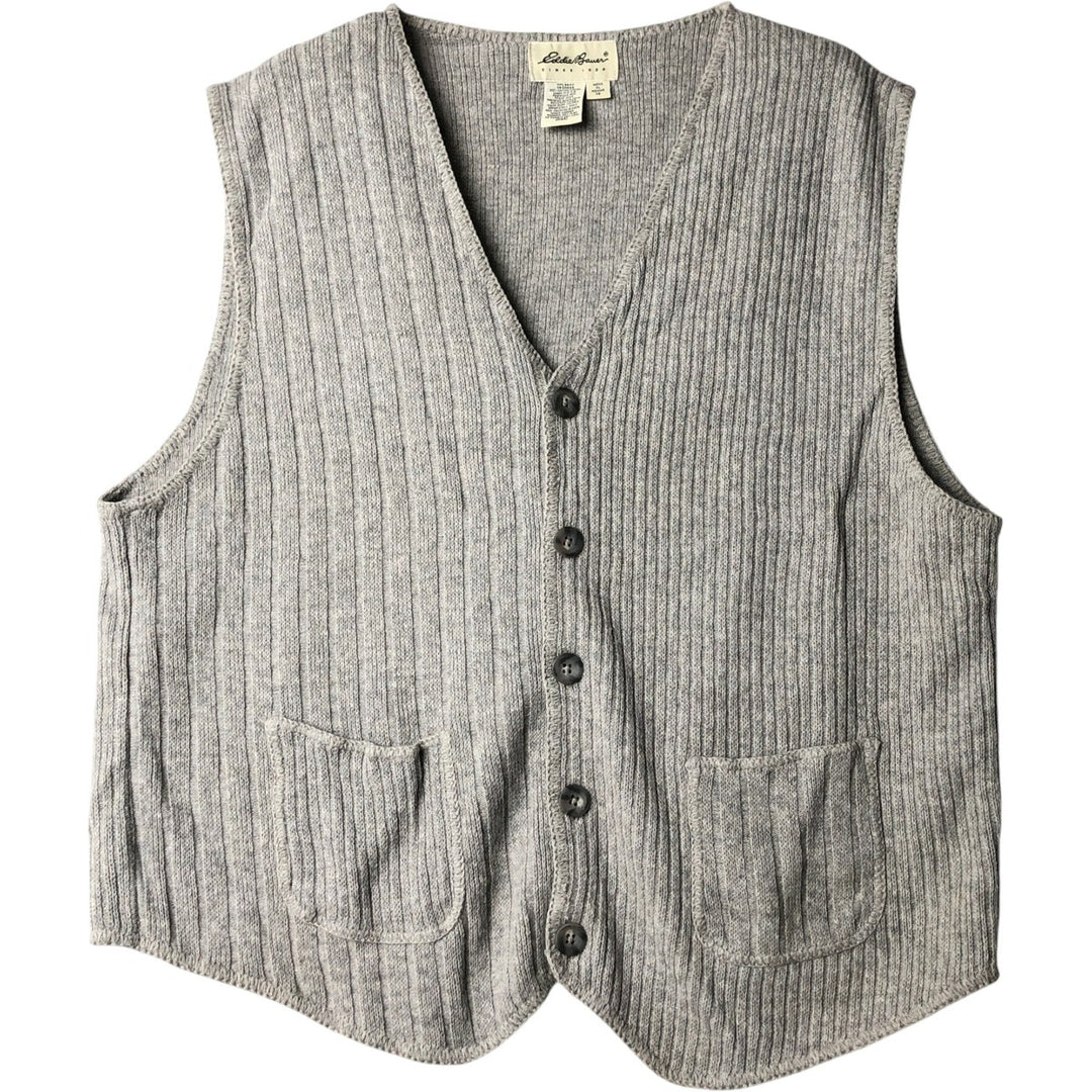 Eddie Bauer Ribbed Open-Front Cotton Knit Vest, Made in USA, Men's XL cotton gray type Vintage Second Hand