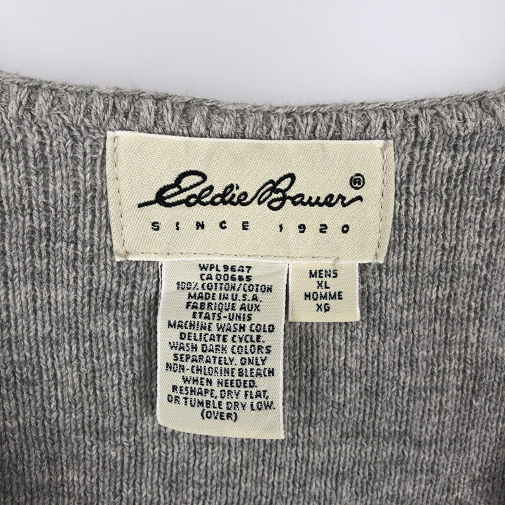 Eddie Bauer Ribbed Open-Front Cotton Knit Vest, Made in USA, Men's XL cotton gray type Vintage Second Hand
