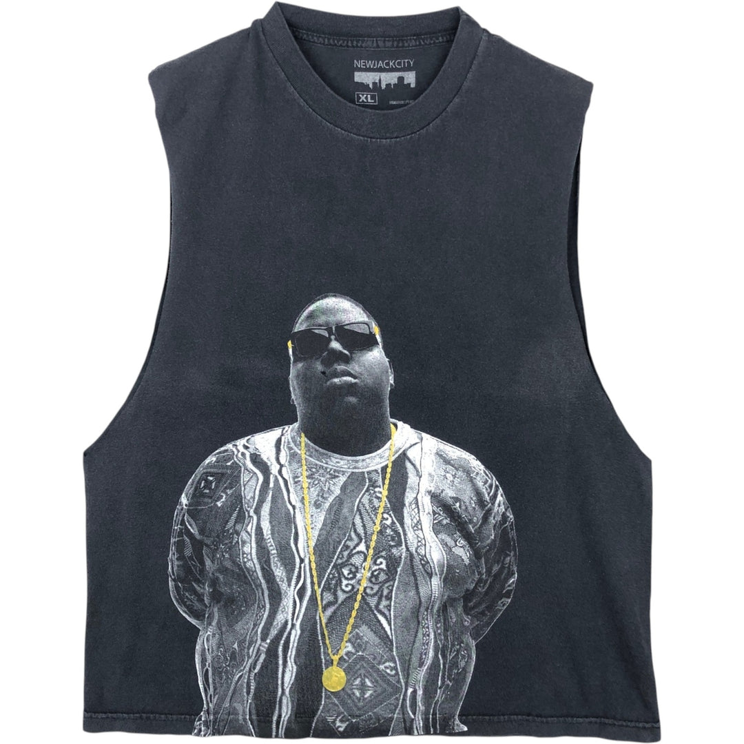 NEW JACK CITY THE NOTORIUS BIG Cut-off Wrap T-Shirt (Men's XL equivalent) unclear black type Vintage Second Hand