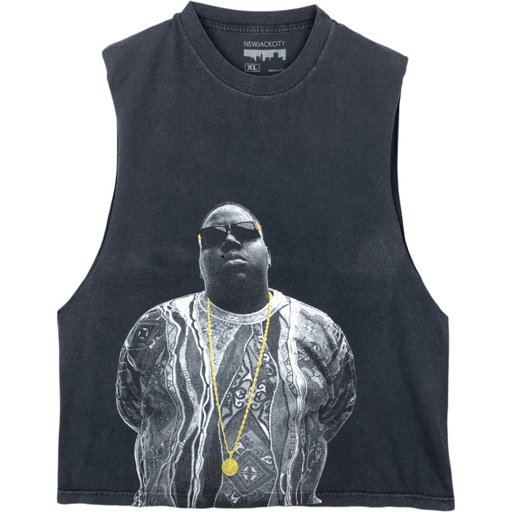 NEW JACK CITY THE NOTORIUS BIG Cut-off Wrap T-Shirt (Men's XL equivalent) unclear black type Vintage Second Hand