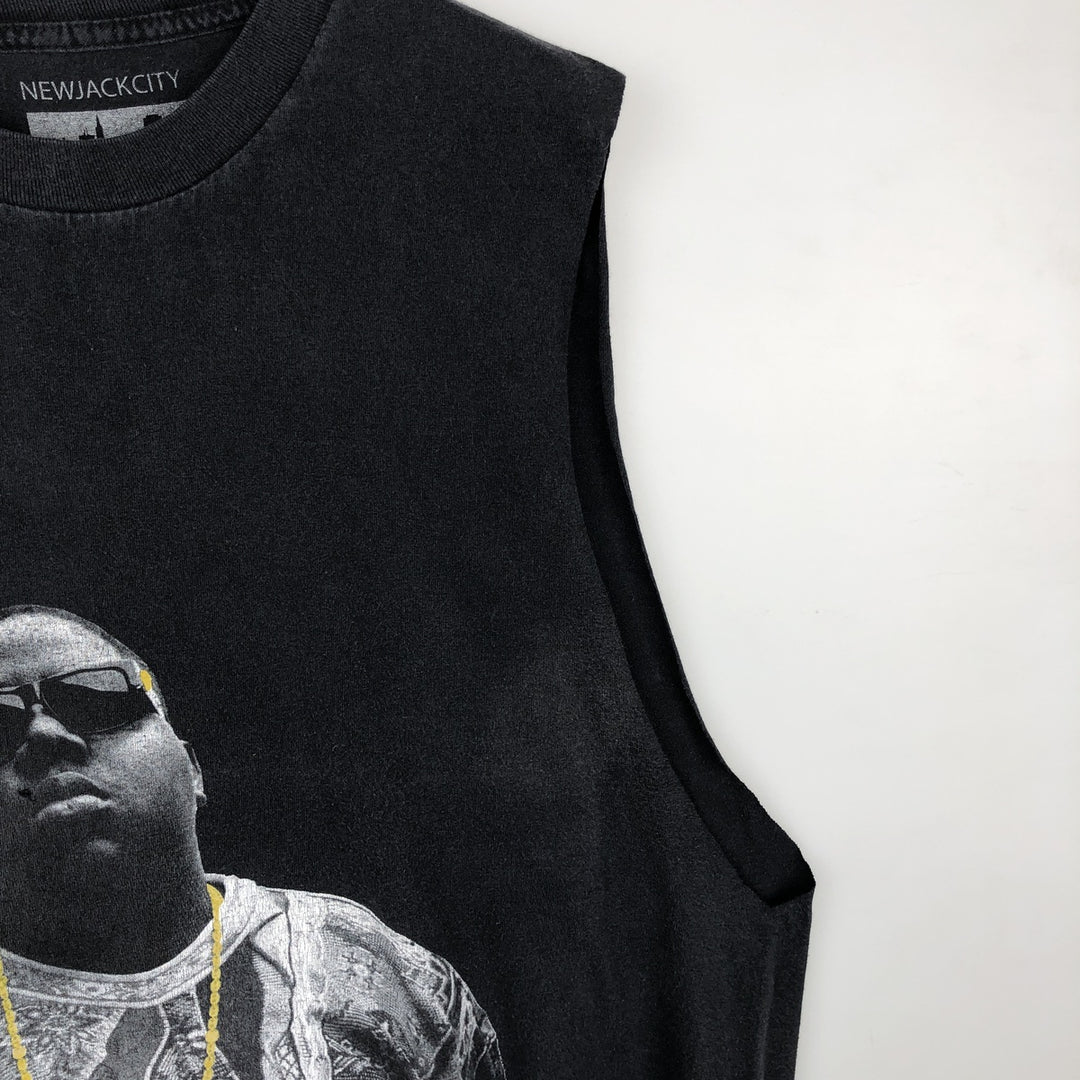 NEW JACK CITY THE NOTORIUS BIG Cut-off Wrap T-Shirt (Men's XL equivalent) unclear black type Vintage Second Hand