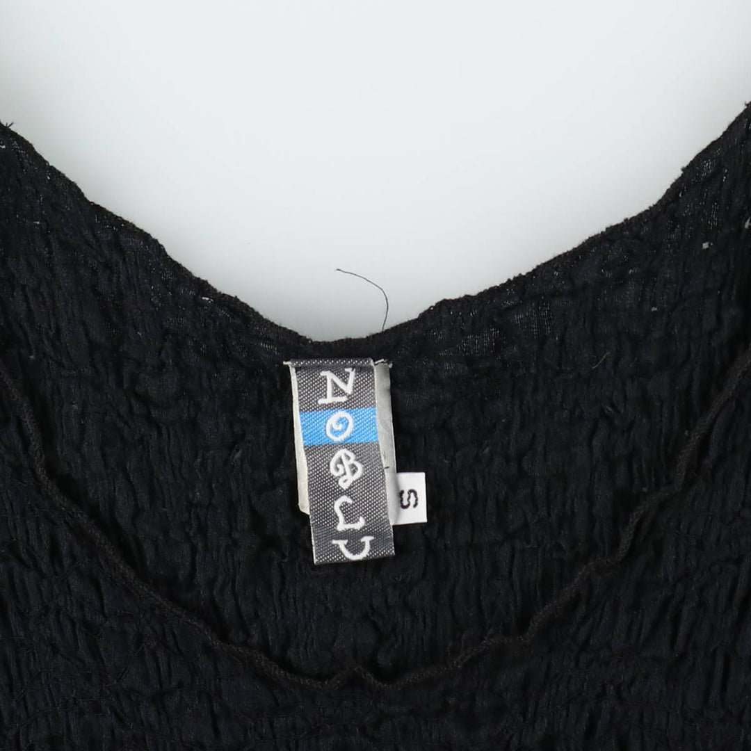 NOBLU Midi-length Shirred Irregular Hem Sleeveless Flare Dress, Made in USA, Women's Size S (approx.) cotton black type Vintage Second Hand