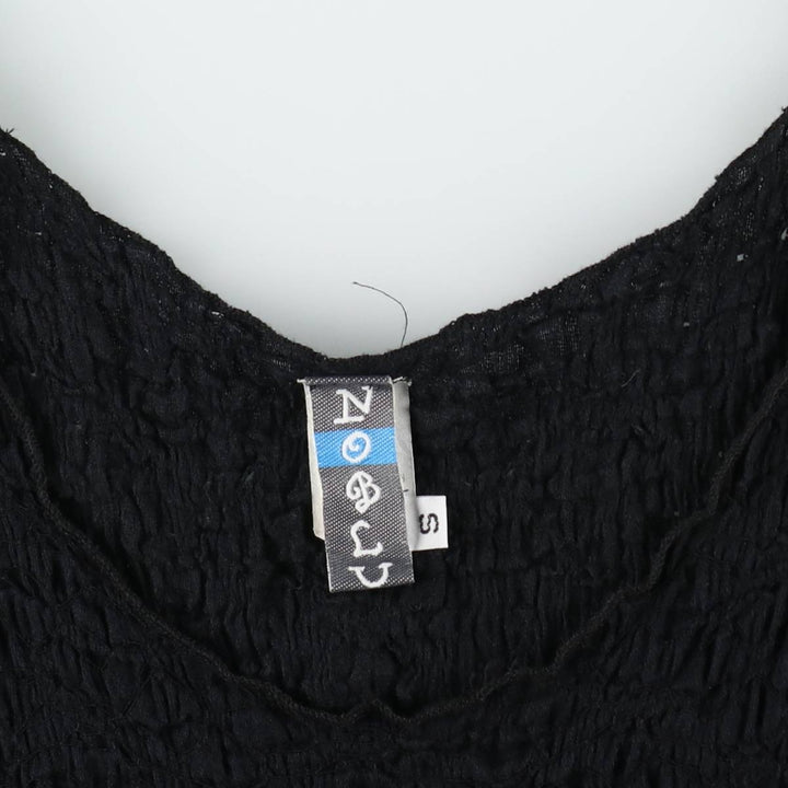 NOBLU Midi-length Shirred Irregular Hem Sleeveless Flare Dress, Made in USA, Women's Size S (approx.) cotton black type Vintage Second Hand