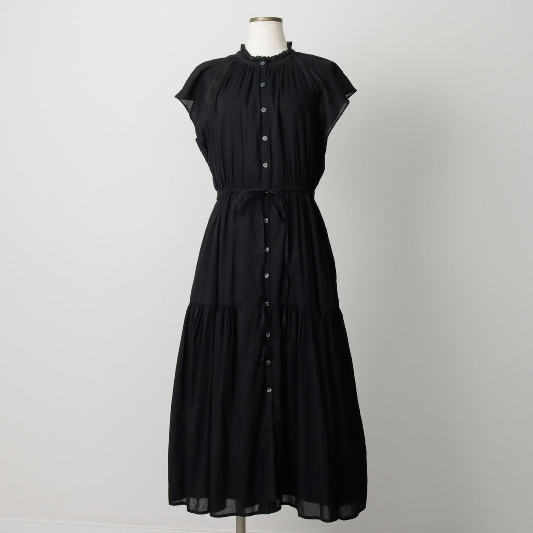 GAP Long-length, front-opening, French-sleeved, short-sleeved, flared dress (women's size M equivalent) cotton black type Vintage Second Hand
