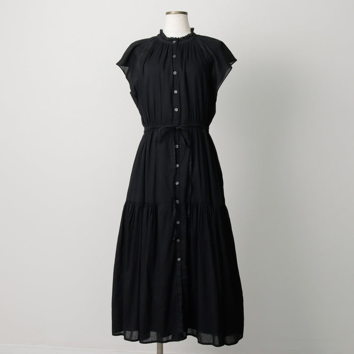 GAP Long-length, front-opening, French-sleeved, short-sleeved, flared dress (women's size M equivalent) cotton black type Vintage Second Hand