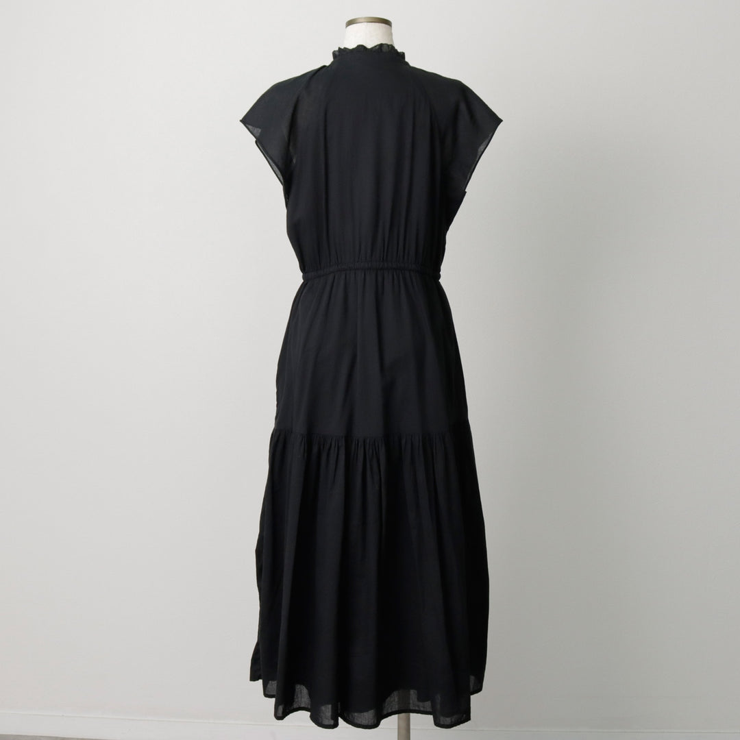 GAP Long-length, front-opening, French-sleeved, short-sleeved, flared dress (women's size M equivalent) cotton black type Vintage Second Hand