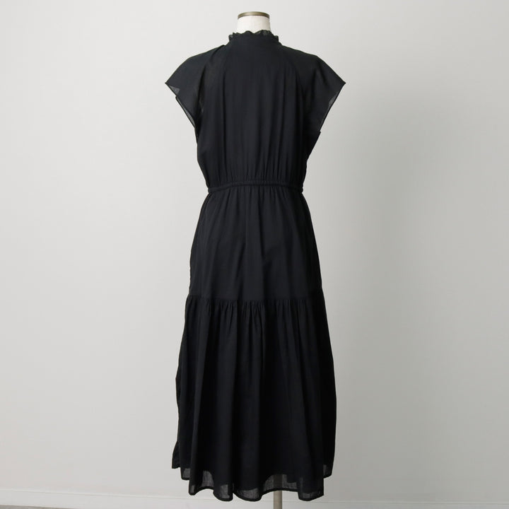GAP Long-length, front-opening, French-sleeved, short-sleeved, flared dress (women's size M equivalent) cotton black type Vintage Second Hand
