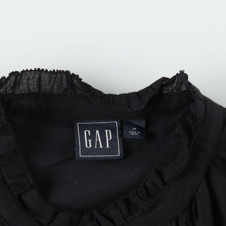 GAP Long-length, front-opening, French-sleeved, short-sleeved, flared dress (women's size M equivalent) cotton black type Vintage Second Hand