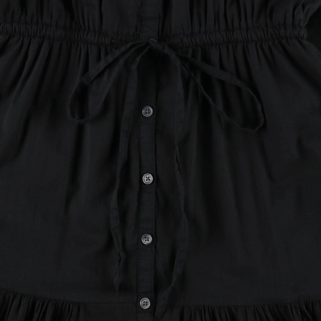 GAP Long-length, front-opening, French-sleeved, short-sleeved, flared dress (women's size M equivalent) cotton black type Vintage Second Hand