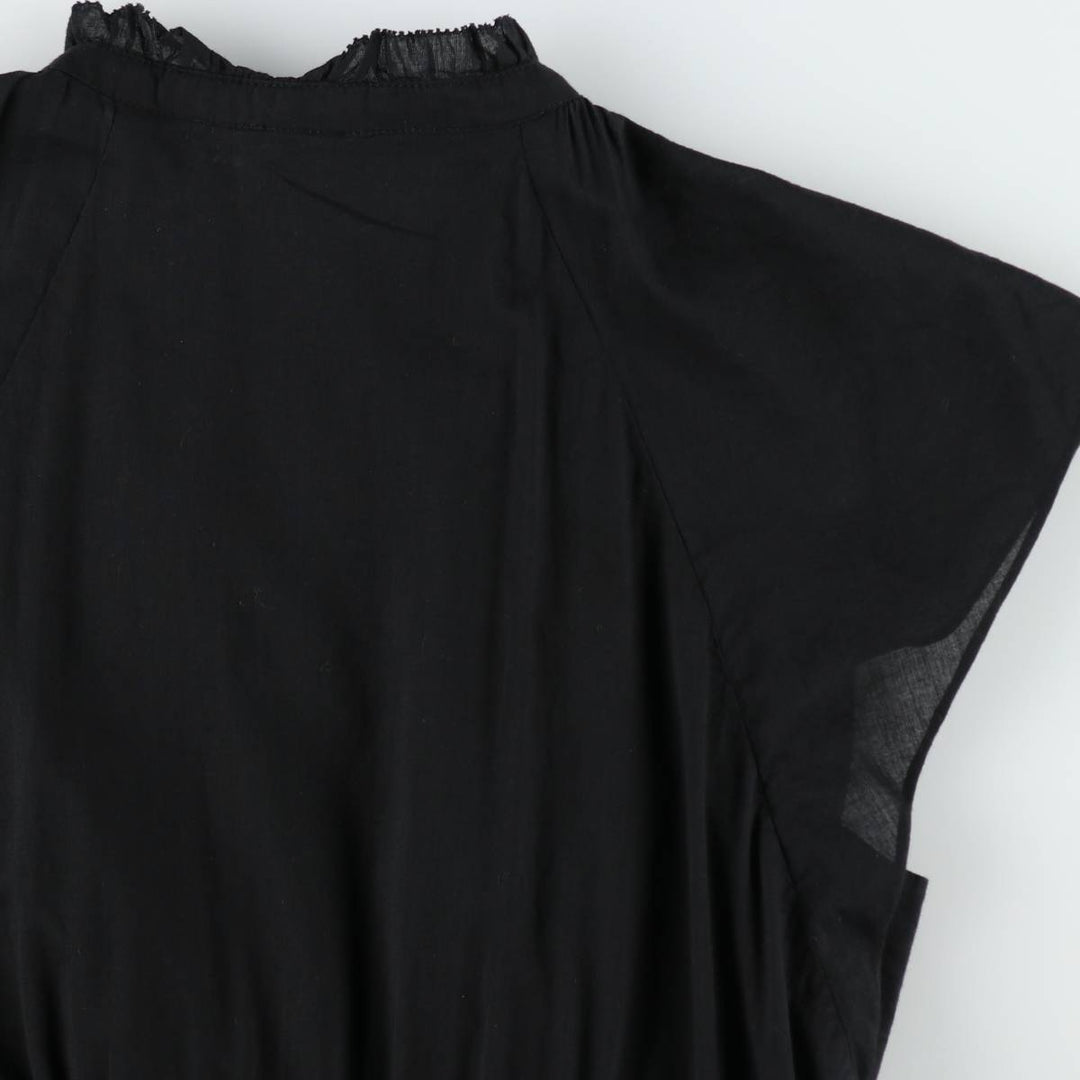 GAP Long-length, front-opening, French-sleeved, short-sleeved, flared dress (women's size M equivalent) cotton black type Vintage Second Hand