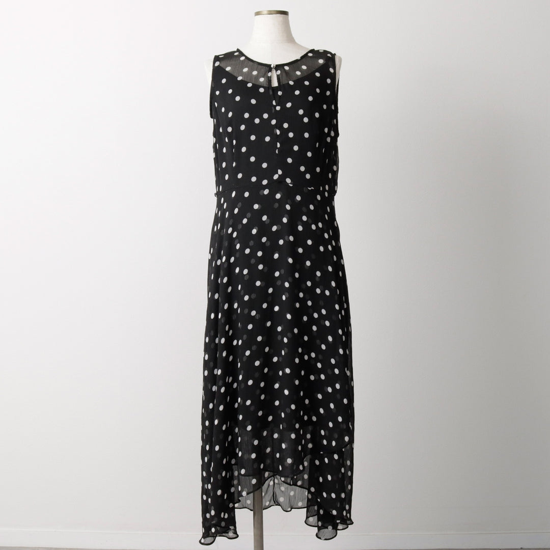Tommy Hilfiger polka dot pattern crepe long sleeveless flared dress (women's size L equivalent) polyester black type Vintage Second Hand