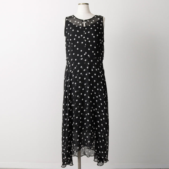 Tommy Hilfiger polka dot pattern crepe long sleeveless flared dress (women's size L equivalent) polyester black type Vintage Second Hand