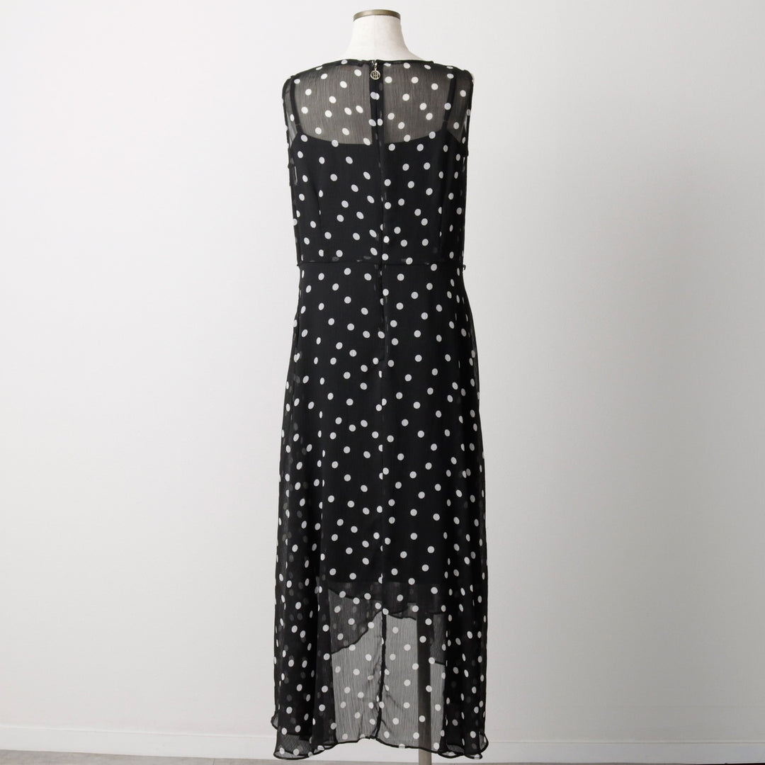 Tommy Hilfiger polka dot pattern crepe long sleeveless flared dress (women's size L equivalent) polyester black type Vintage Second Hand
