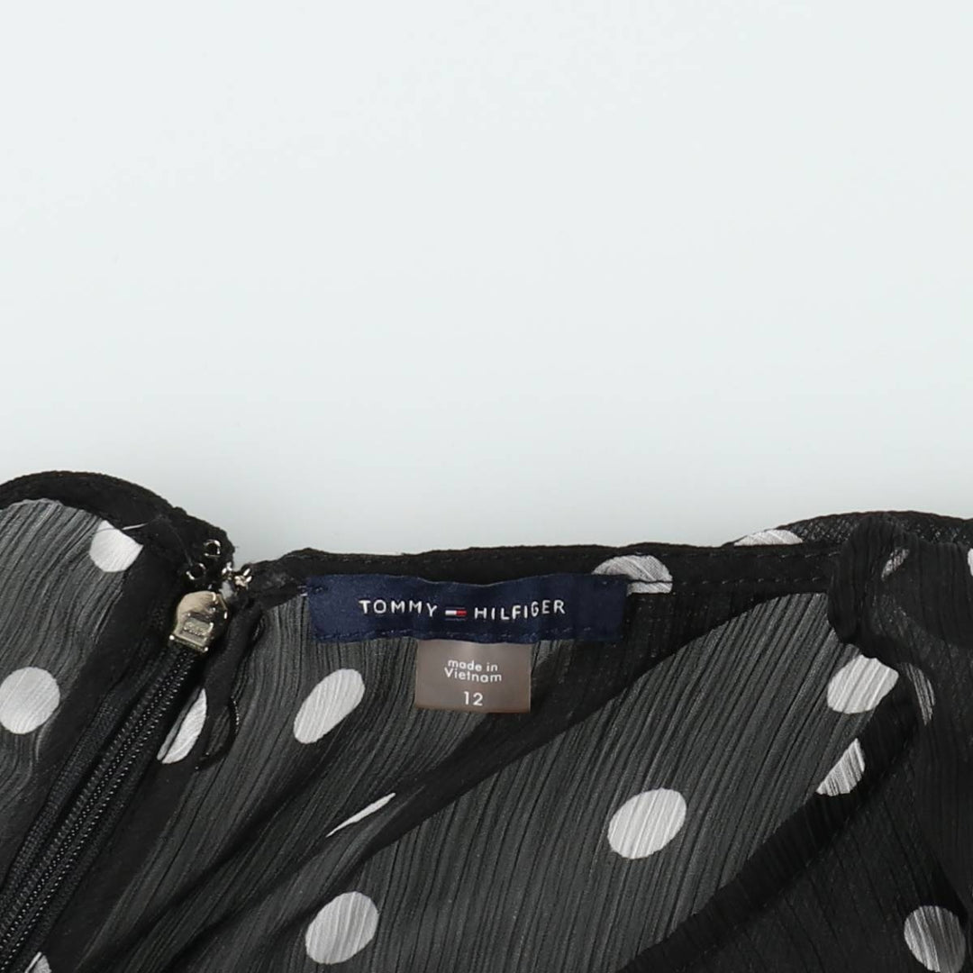 Tommy Hilfiger polka dot pattern crepe long sleeveless flared dress (women's size L equivalent) polyester black type Vintage Second Hand