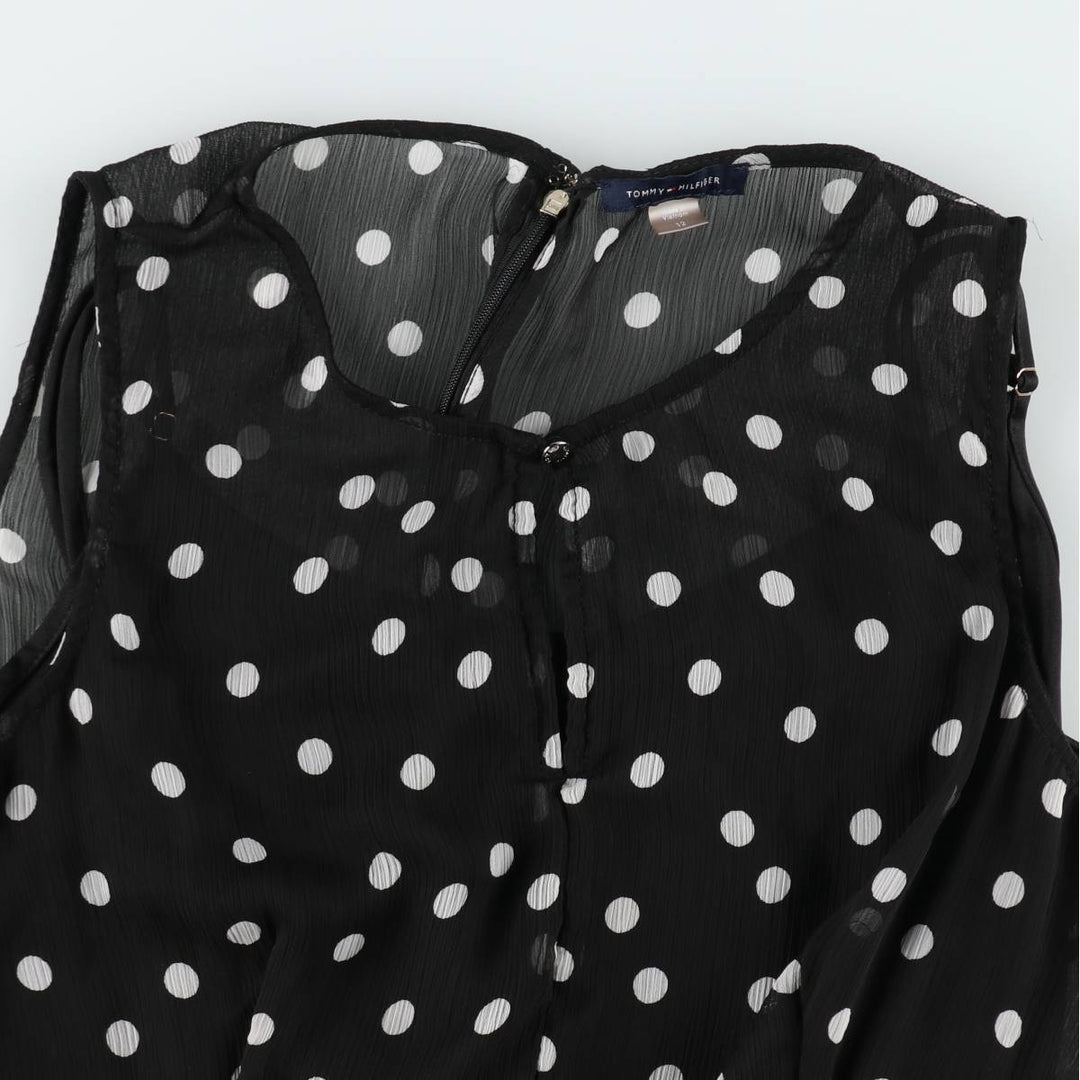 Tommy Hilfiger polka dot pattern crepe long sleeveless flared dress (women's size L equivalent) polyester black type Vintage Second Hand