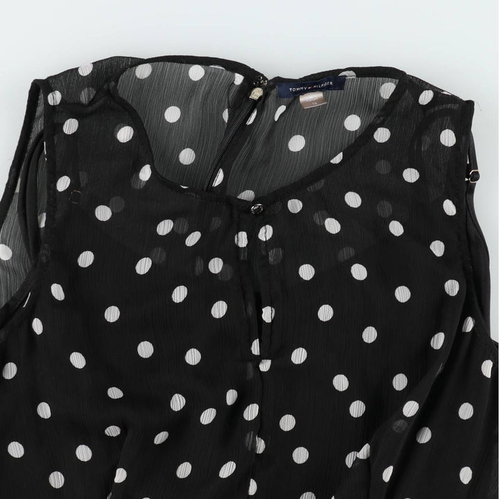 Tommy Hilfiger polka dot pattern crepe long sleeveless flared dress (women's size L equivalent) polyester black type Vintage Second Hand