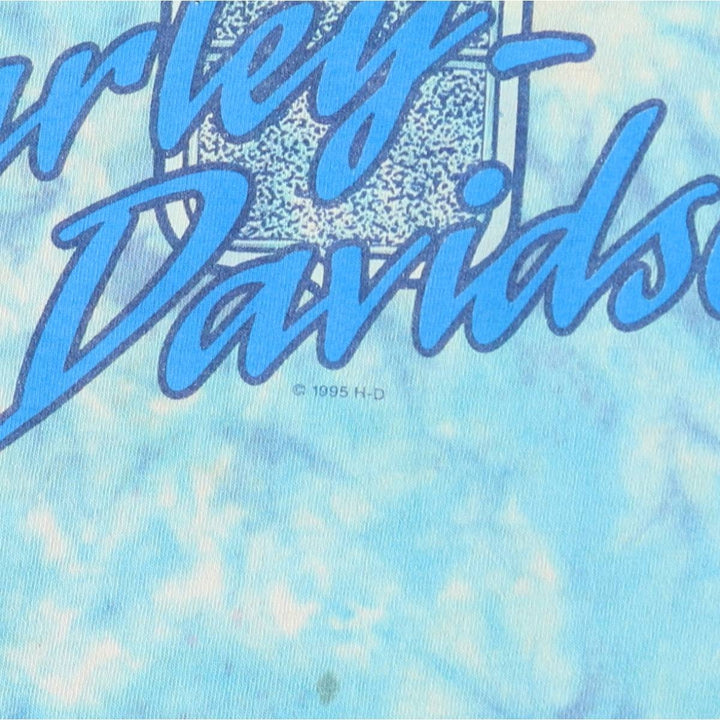 80'S Harley-Davidson Tie-Dye Pattern Eagle Pattern Half-Length V-Neck T-Shirt Dress, Made in USA, Women's Size L (approx.) cotton Blue type light blue Vintage Second Hand