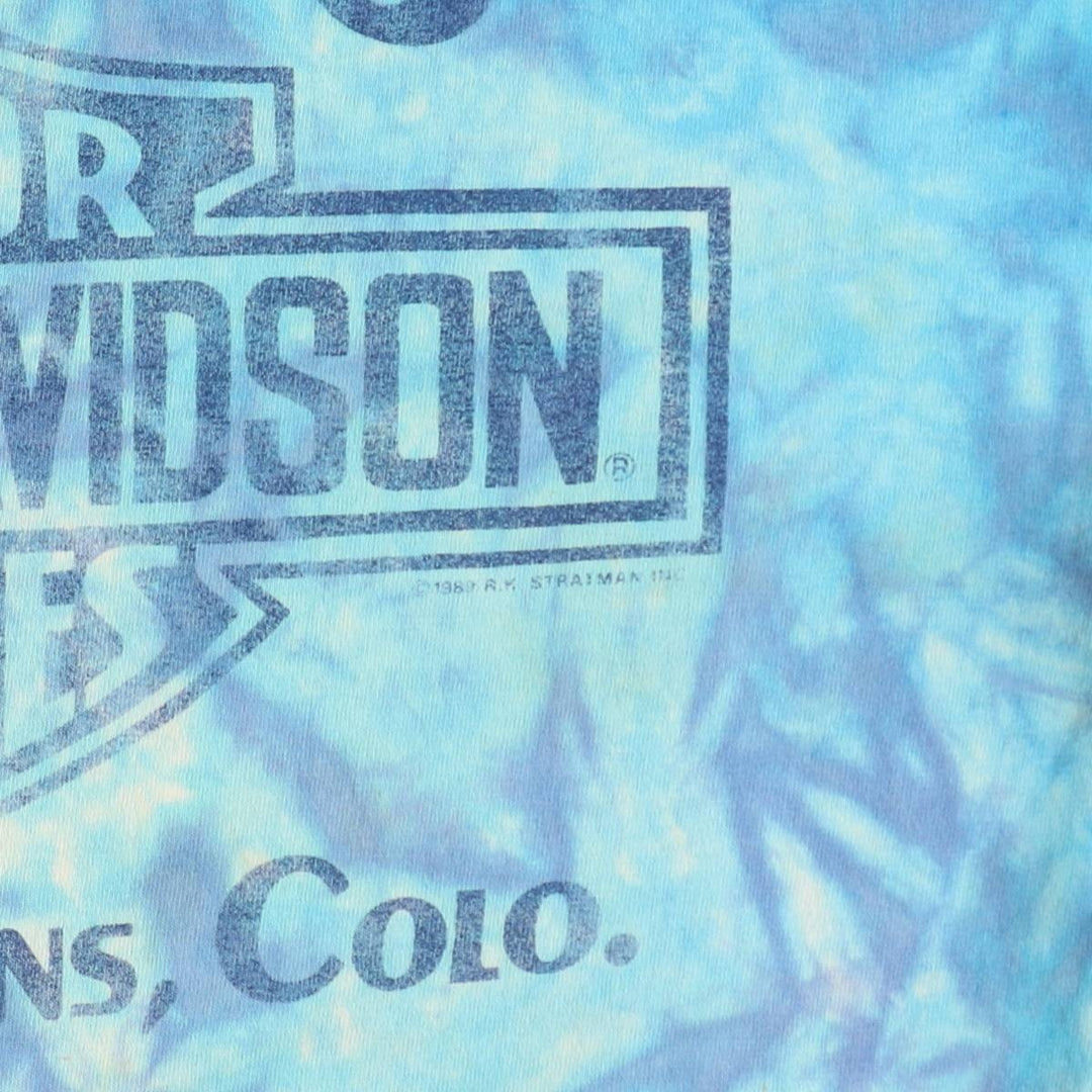 80'S Harley-Davidson Tie-Dye Pattern Eagle Pattern Half-Length V-Neck T-Shirt Dress, Made in USA, Women's Size L (approx.) cotton Blue type light blue Vintage Second Hand