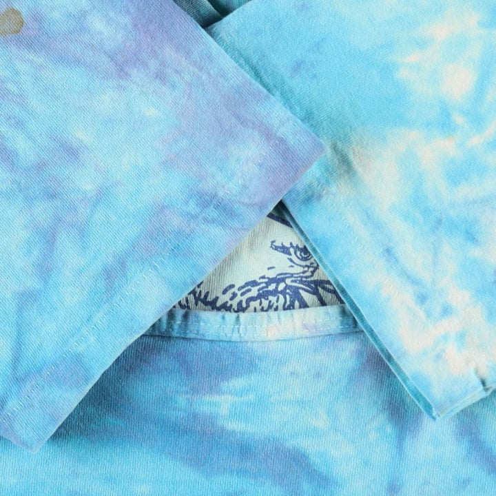 80'S Harley-Davidson Tie-Dye Pattern Eagle Pattern Half-Length V-Neck T-Shirt Dress, Made in USA, Women's Size L (approx.) cotton Blue type light blue Vintage Second Hand