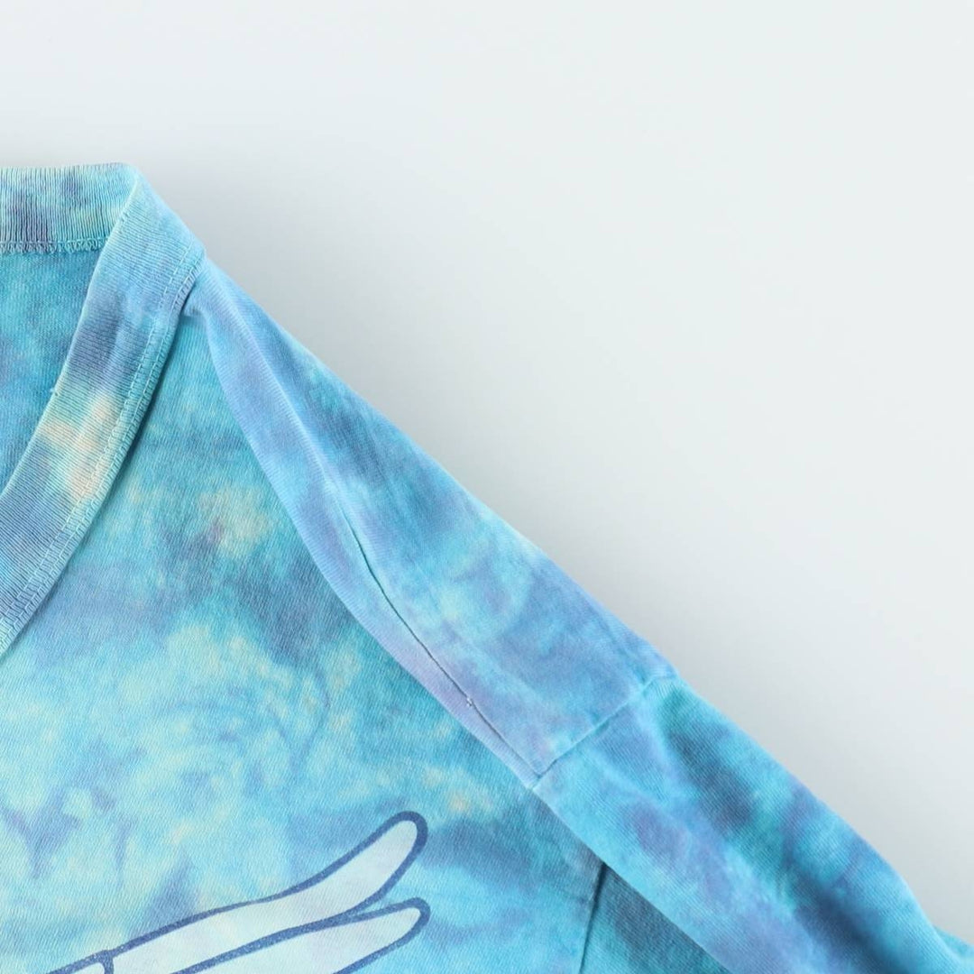 80'S Harley-Davidson Tie-Dye Pattern Eagle Pattern Half-Length V-Neck T-Shirt Dress, Made in USA, Women's Size L (approx.) cotton Blue type light blue Vintage Second Hand