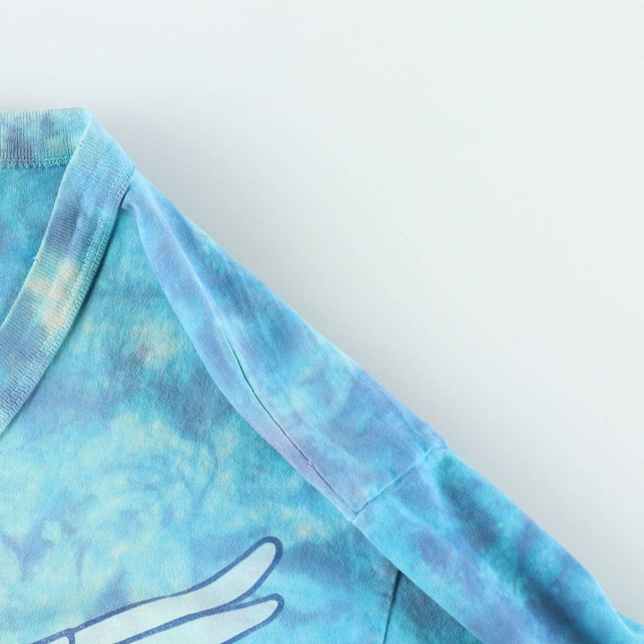 80'S Harley-Davidson Tie-Dye Pattern Eagle Pattern Half-Length V-Neck T-Shirt Dress, Made in USA, Women's Size L (approx.) cotton Blue type light blue Vintage Second Hand