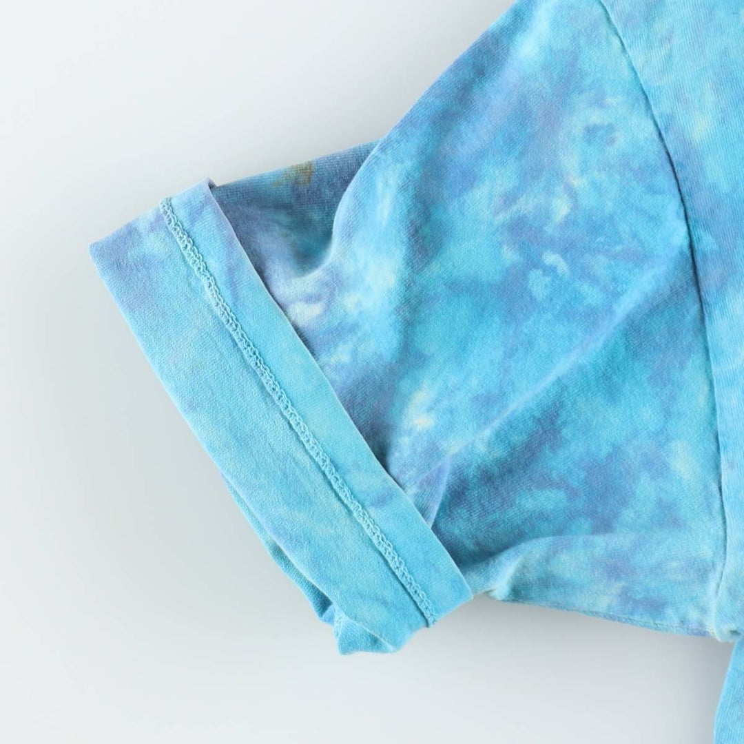 80'S Harley-Davidson Tie-Dye Pattern Eagle Pattern Half-Length V-Neck T-Shirt Dress, Made in USA, Women's Size L (approx.) cotton Blue type light blue Vintage Second Hand