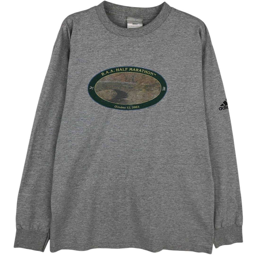 2000'S Adidas long-sleeved T-shirt, Made in USA, Men's Size M cotton gray type Vintage Second Hand
