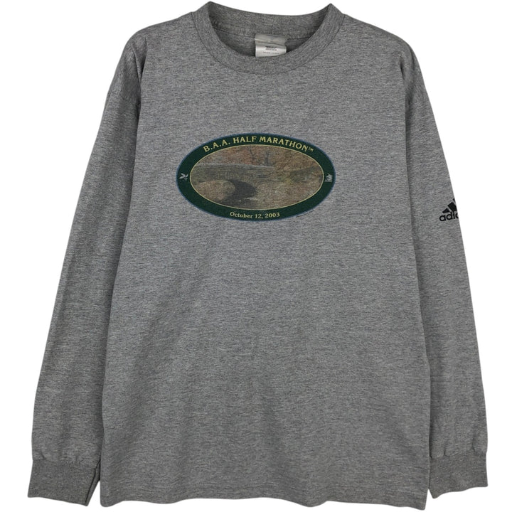 2000'S Adidas long-sleeved T-shirt, Made in USA, Men's Size M cotton gray type Vintage Second Hand