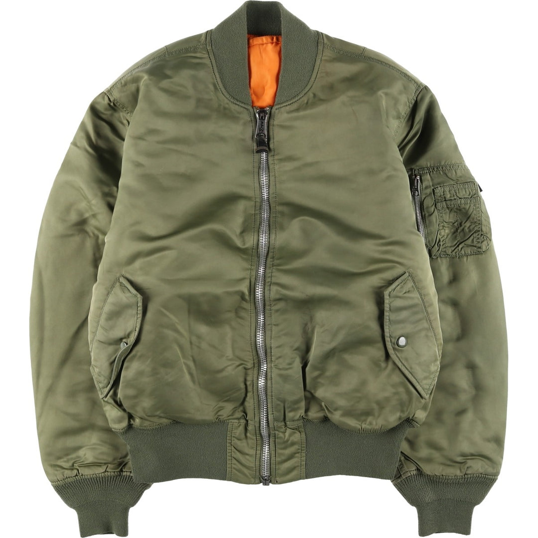 90'S civilian Alpha MA-1 style padded military flight jacket, men's size L, vintage Nylon Khaki type Vintage Second Hand