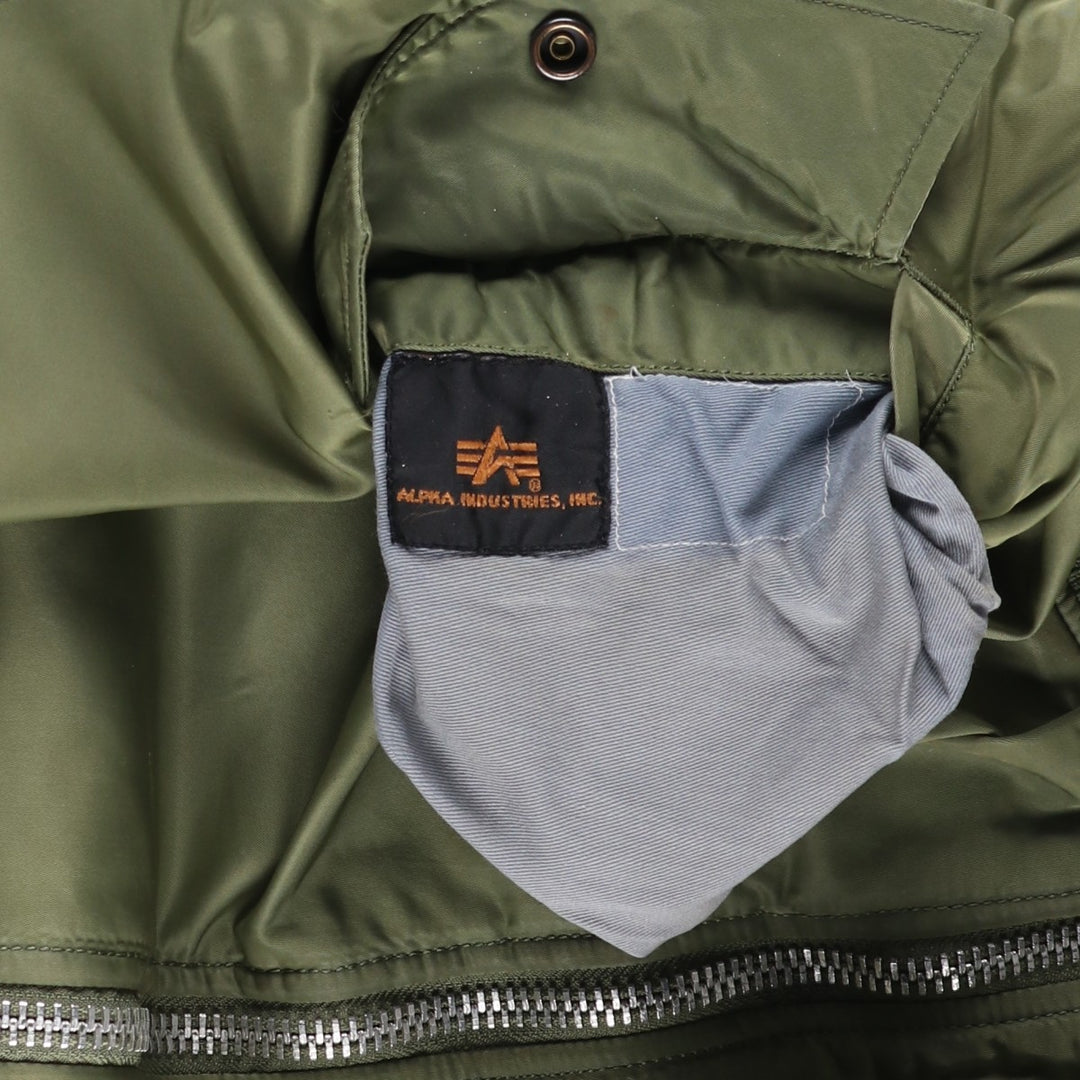 90'S civilian Alpha MA-1 style padded military flight jacket, men's size L, vintage Nylon Khaki type Vintage Second Hand
