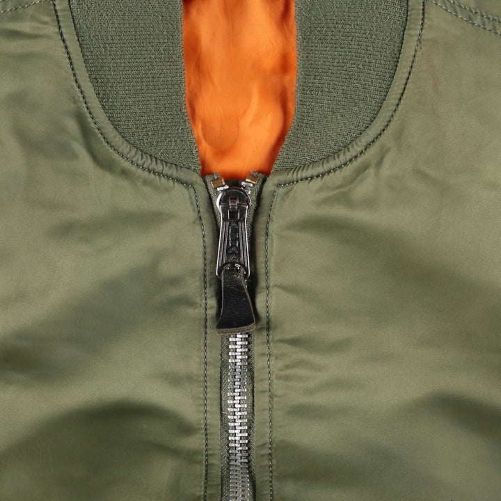 90'S civilian Alpha MA-1 style padded military flight jacket, men's size L, vintage Nylon Khaki type Vintage Second Hand