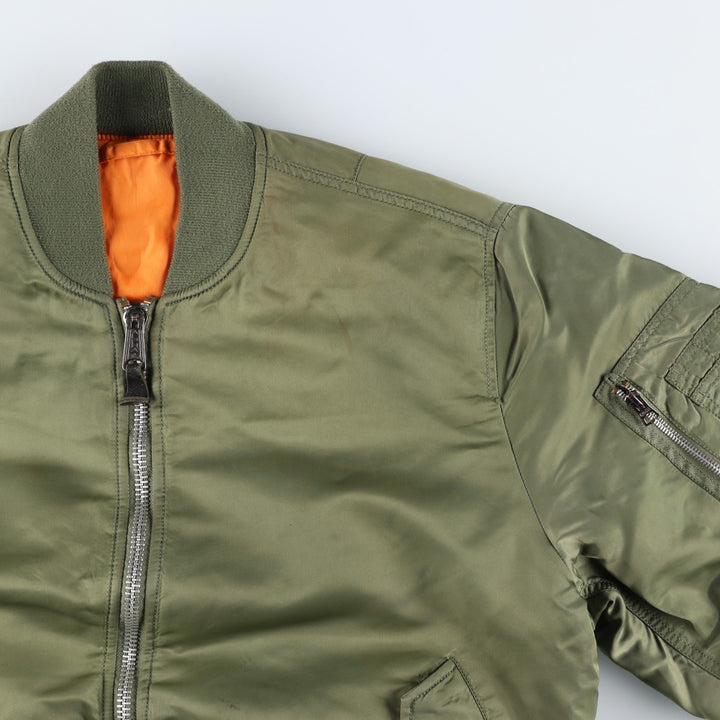 90'S civilian Alpha MA-1 style padded military flight jacket, men's size L, vintage Nylon Khaki type Vintage Second Hand