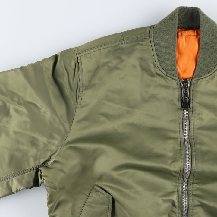 90'S civilian Alpha MA-1 style padded military flight jacket, men's size L, vintage Nylon Khaki type Vintage Second Hand