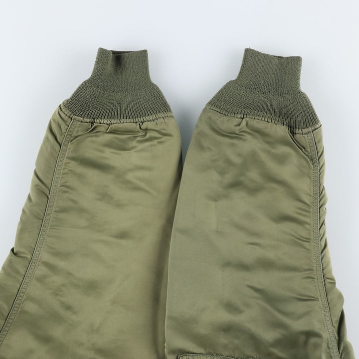 90'S civilian Alpha MA-1 style padded military flight jacket, men's size L, vintage Nylon Khaki type Vintage Second Hand