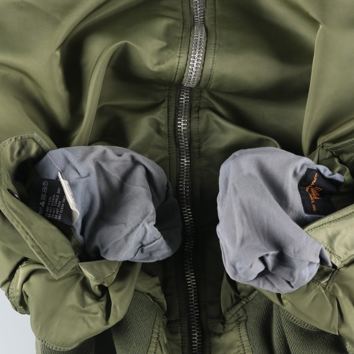 90'S civilian Alpha MA-1 style padded military flight jacket, men's size L, vintage Nylon Khaki type Vintage Second Hand
