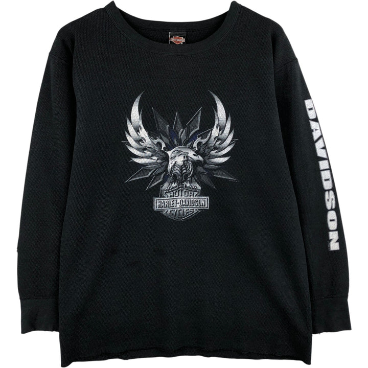 Big Size Harley-Davidson Eagle Pattern Native Pattern Thermal Long-Sleeve T-Shirt Honeycomb Made in USA Men's XXXL Equivalent cotton black type Vintage Second Hand