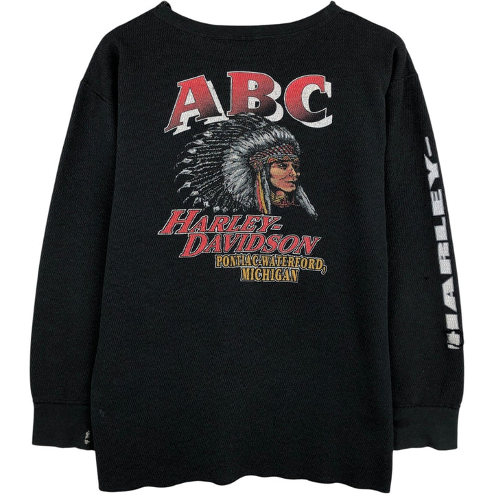 Big Size Harley-Davidson Eagle Pattern Native Pattern Thermal Long-Sleeve T-Shirt Honeycomb Made in USA Men's XXXL Equivalent cotton black type Vintage Second Hand