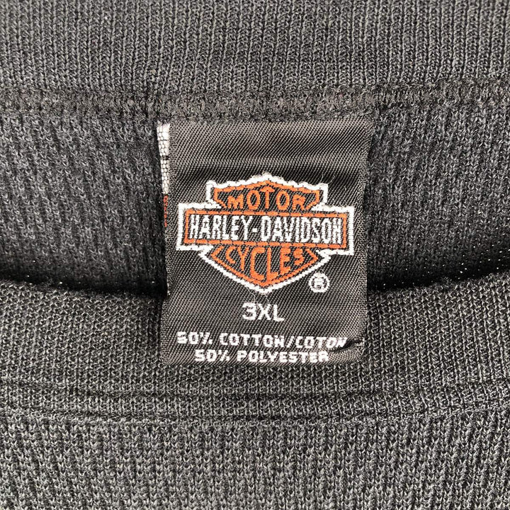 Big Size Harley-Davidson Eagle Pattern Native Pattern Thermal Long-Sleeve T-Shirt Honeycomb Made in USA Men's XXXL Equivalent cotton black type Vintage Second Hand