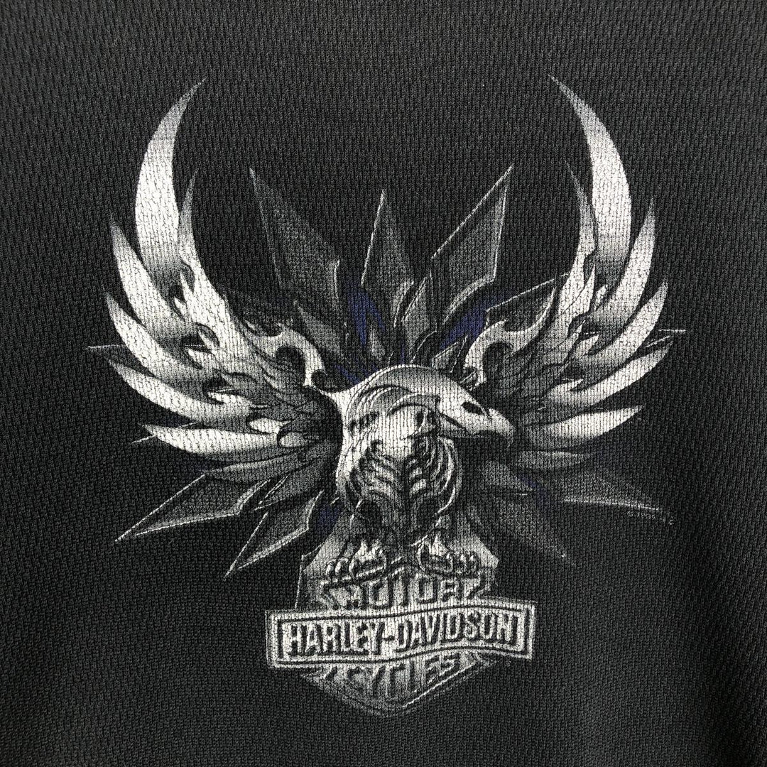 Big Size Harley-Davidson Eagle Pattern Native Pattern Thermal Long-Sleeve T-Shirt Honeycomb Made in USA Men's XXXL Equivalent cotton black type Vintage Second Hand
