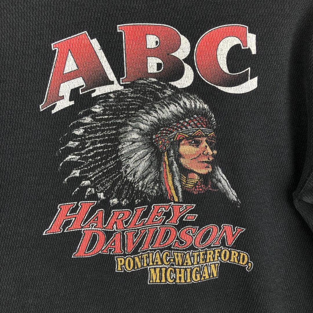 Big Size Harley-Davidson Eagle Pattern Native Pattern Thermal Long-Sleeve T-Shirt Honeycomb Made in USA Men's XXXL Equivalent cotton black type Vintage Second Hand