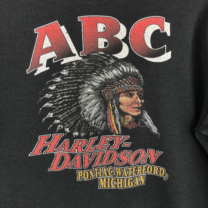 Big Size Harley-Davidson Eagle Pattern Native Pattern Thermal Long-Sleeve T-Shirt Honeycomb Made in USA Men's XXXL Equivalent cotton black type Vintage Second Hand