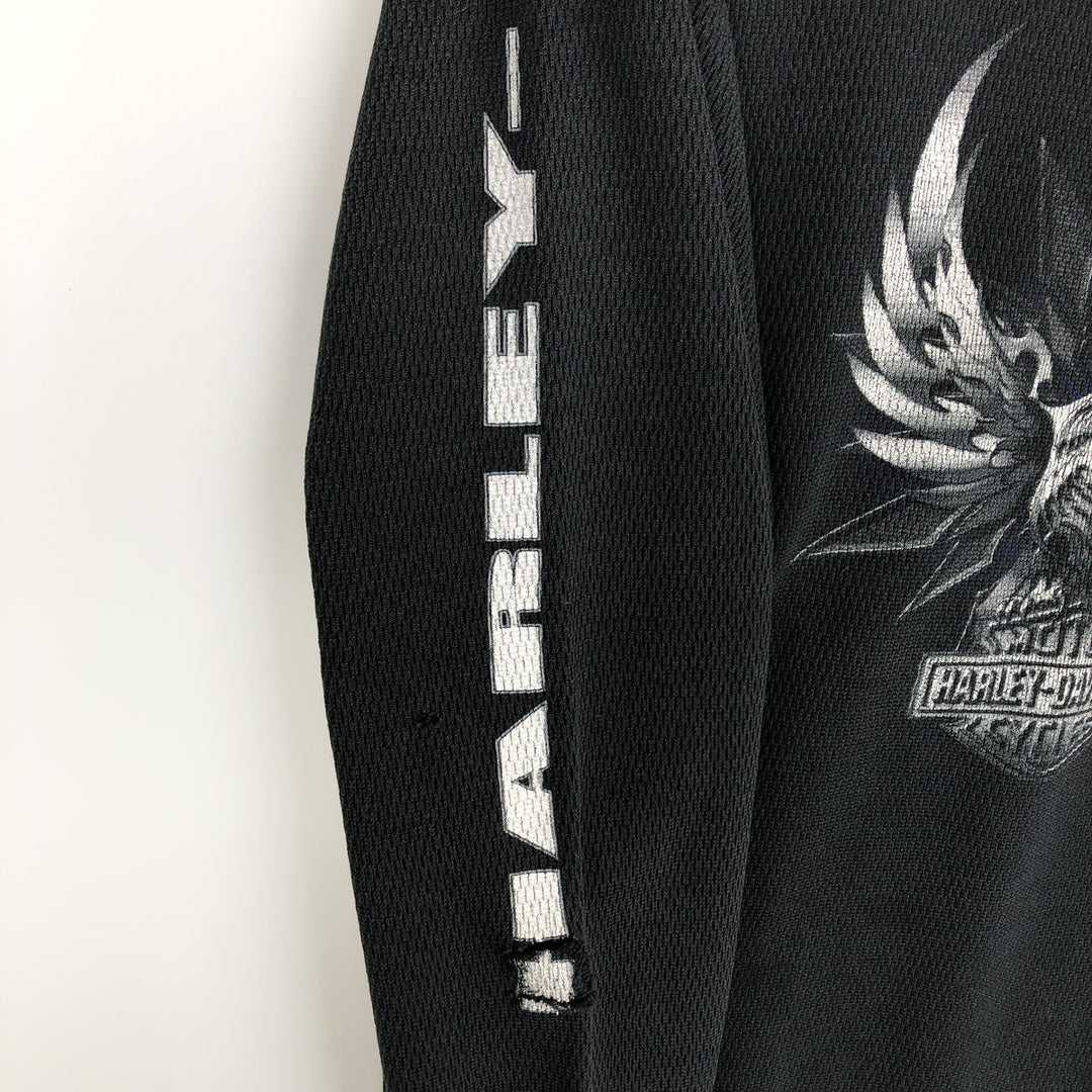 Big Size Harley-Davidson Eagle Pattern Native Pattern Thermal Long-Sleeve T-Shirt Honeycomb Made in USA Men's XXXL Equivalent cotton black type Vintage Second Hand