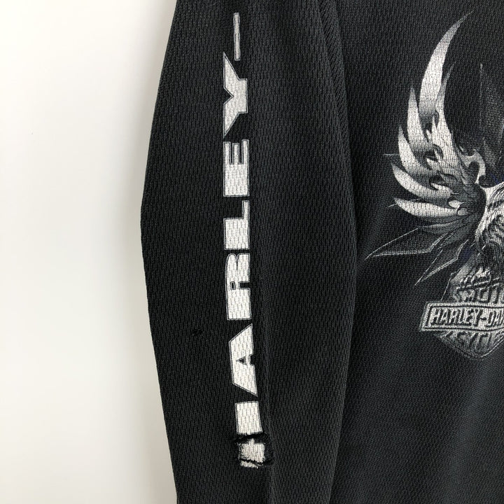 Big Size Harley-Davidson Eagle Pattern Native Pattern Thermal Long-Sleeve T-Shirt Honeycomb Made in USA Men's XXXL Equivalent cotton black type Vintage Second Hand