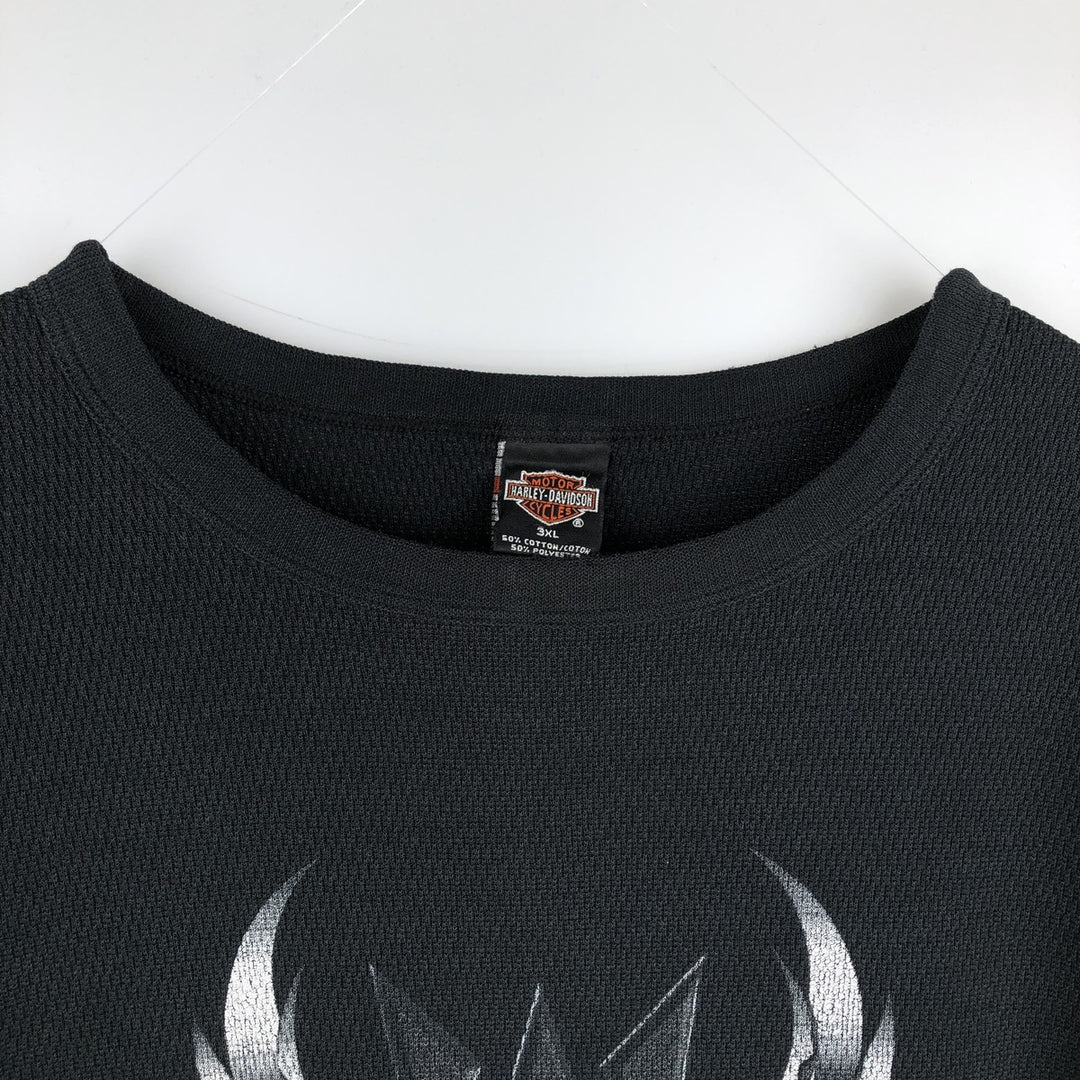 Big Size Harley-Davidson Eagle Pattern Native Pattern Thermal Long-Sleeve T-Shirt Honeycomb Made in USA Men's XXXL Equivalent cotton black type Vintage Second Hand