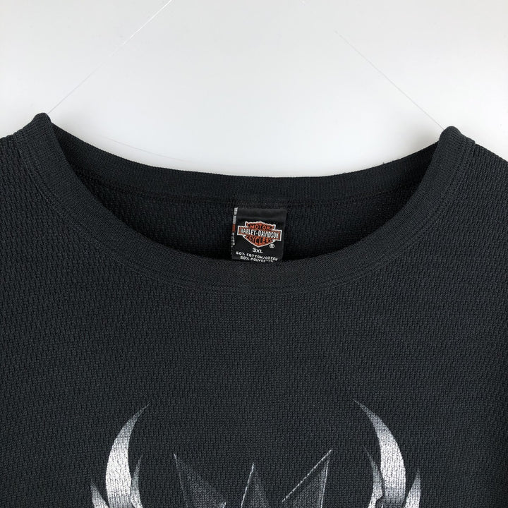 Big Size Harley-Davidson Eagle Pattern Native Pattern Thermal Long-Sleeve T-Shirt Honeycomb Made in USA Men's XXXL Equivalent cotton black type Vintage Second Hand