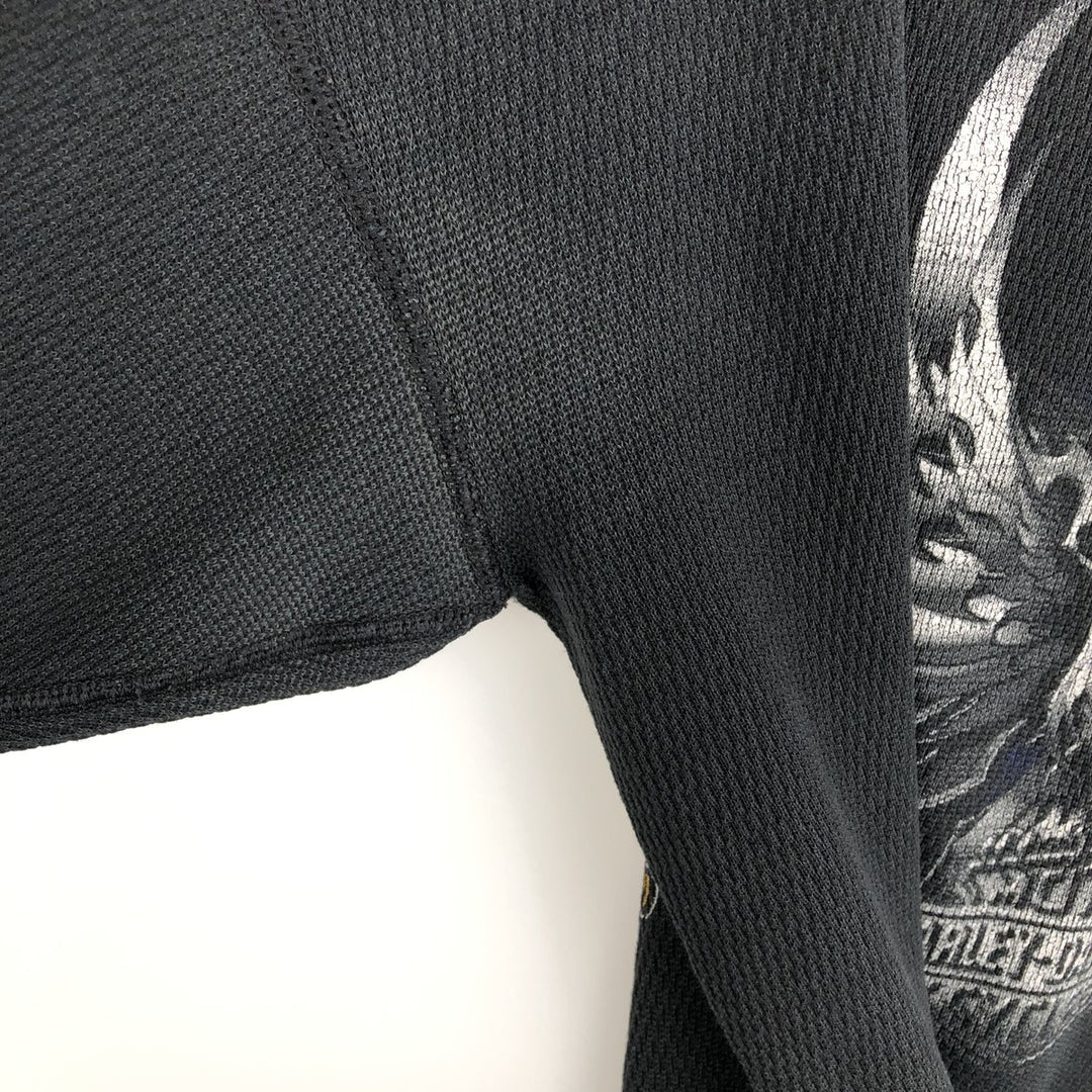 Big Size Harley-Davidson Eagle Pattern Native Pattern Thermal Long-Sleeve T-Shirt Honeycomb Made in USA Men's XXXL Equivalent cotton black type Vintage Second Hand