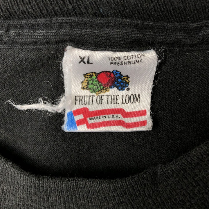 90'S Fruit of the Loom printed T-shirt, made in the USA, men's XL size, vintage cotton black type Vintage Second Hand