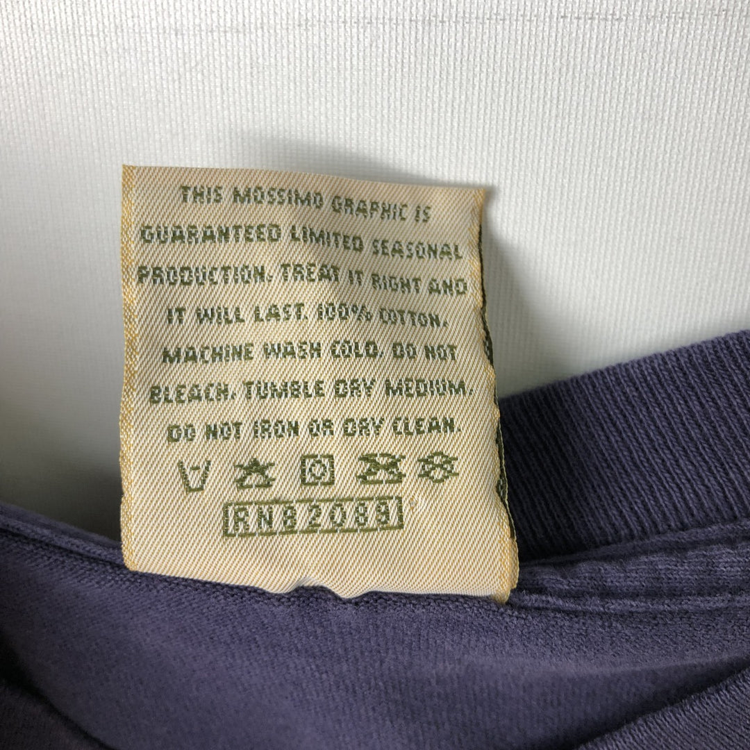 90'S Mossimo sports print t-shirt, made in USA, men's size S equivalent, vintage. cotton navy blue type Vintage Second Hand