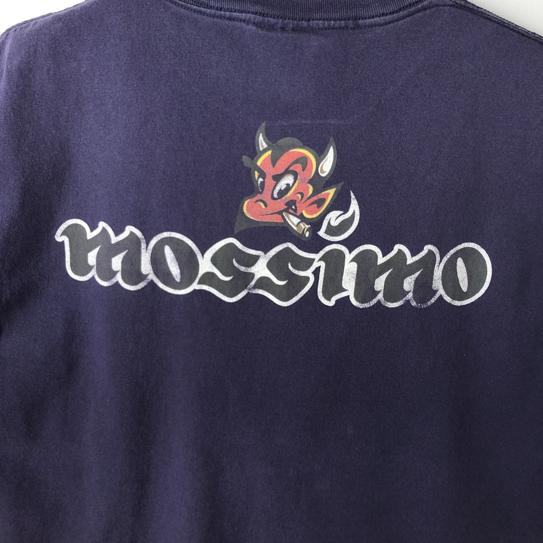 90'S Mossimo sports print t-shirt, made in USA, men's size S equivalent, vintage. cotton navy blue type Vintage Second Hand