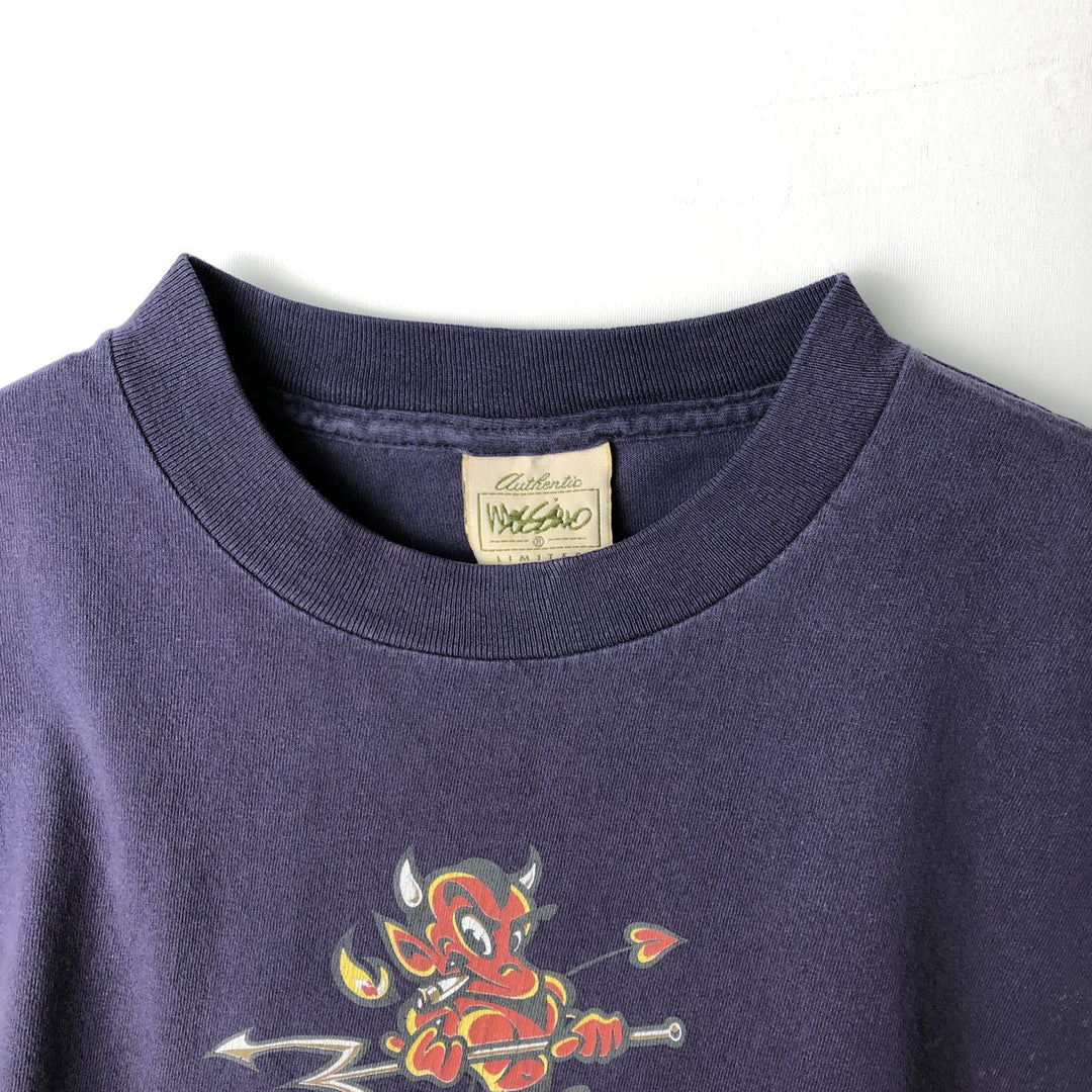 90'S Mossimo sports print t-shirt, made in USA, men's size S equivalent, vintage. cotton navy blue type Vintage Second Hand